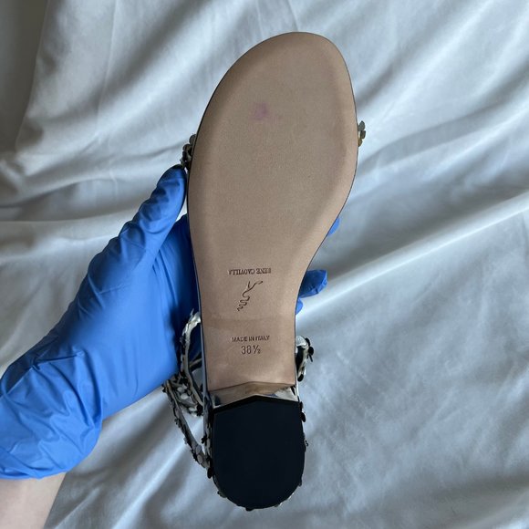 Rene Caovilla White Black Floral Strappy Flat Sandal Size EU38.5 US8.5 - Picture 11 of 16